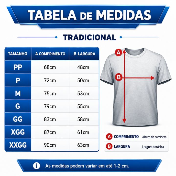 Tabela de Medidas da Camiseta