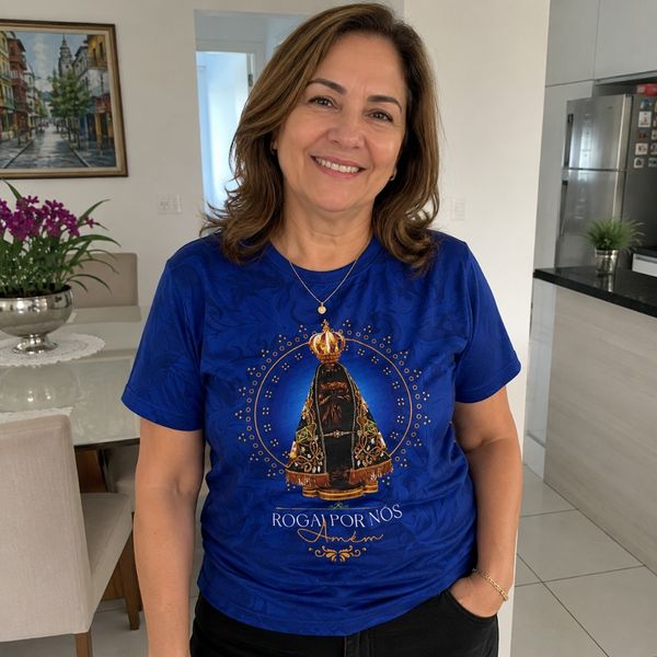 Devoto 7 usando a Camisa Devocional de Nossa Senhora Aparecida